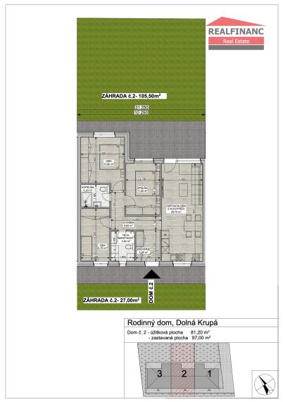 Na predaj NOVOSTAVBA 4.-izb. RD (v radovej zástavbe), hliníkové žalúzie, 2x park. miesto, 130m2 záhrada, obec Dolná Krupá