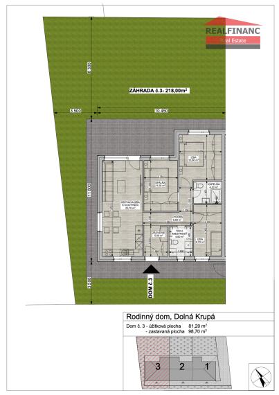 Na predaj NOVOSTAVBA 4.-izb. RD (v radovej zástavbe), hliníkové žalúzie, 2x park. miesto, 218m2 záhrada, obec Dolná Krupá