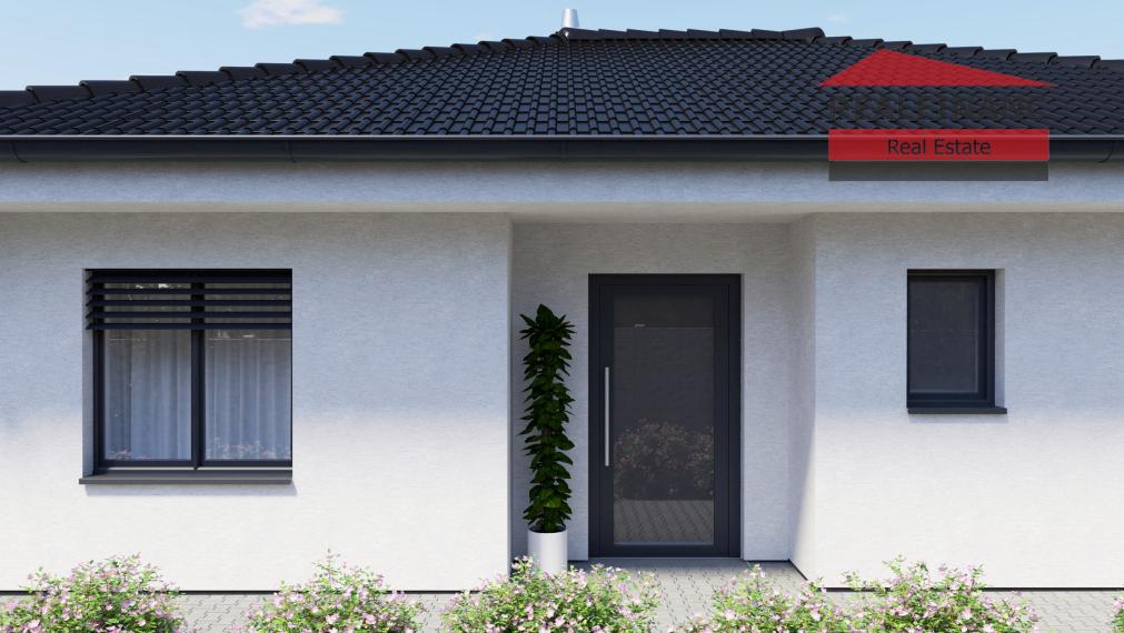 Na predaj NOVOSTAVBA 4.-izb. RD - bungalov, slnečný pozemok 552m2, hliníkové žal. v cene, tichá lokalita, tepelné čerpadlo, Dolná Krupá